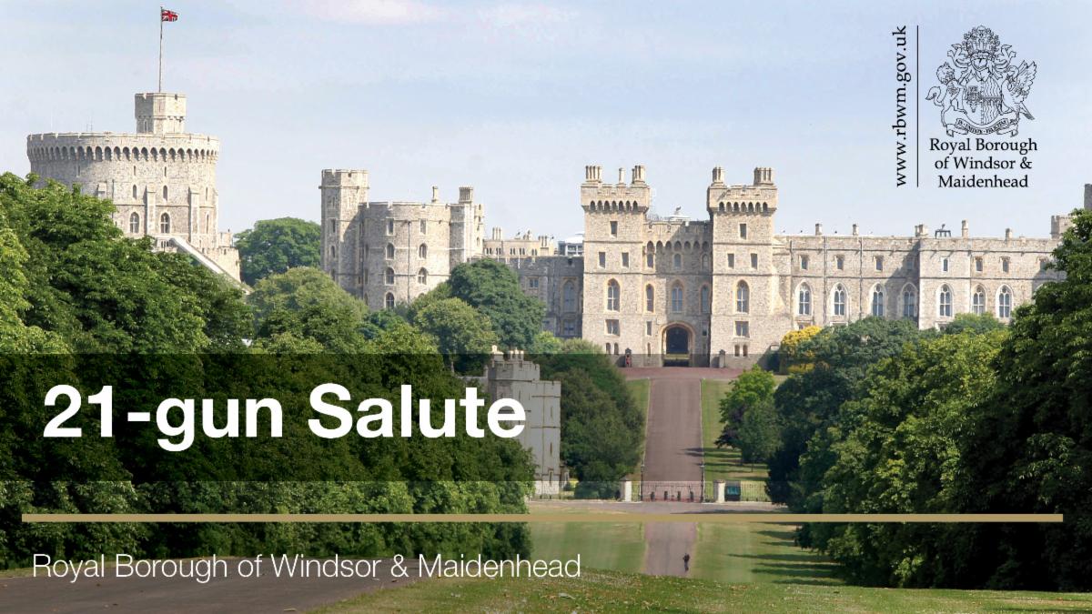 Bright photo of Windsor Castle. 21-gun Salute. Royal Borough of Windsor and Maidenhead