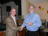 11.01.2011 - Rod Lord - OGAFCA social evening (Nov 26 2010) - Andy James presents Fun Day cheque to Grenville Annetts (OGAFCA)