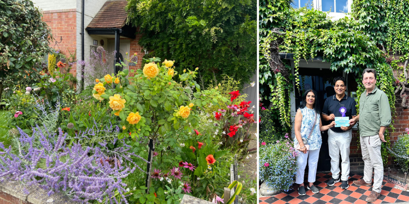 Collage of two winning gardens from the Royal Borough Garden in Bloom 2024 competition showing gardens from Bisham and Cookham and Ascot and Sunninghill wards.