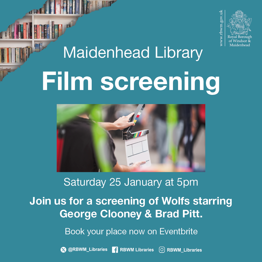 Blue Maidenhead Library graphic. Film Screening. Book your tickets on Eventbrite